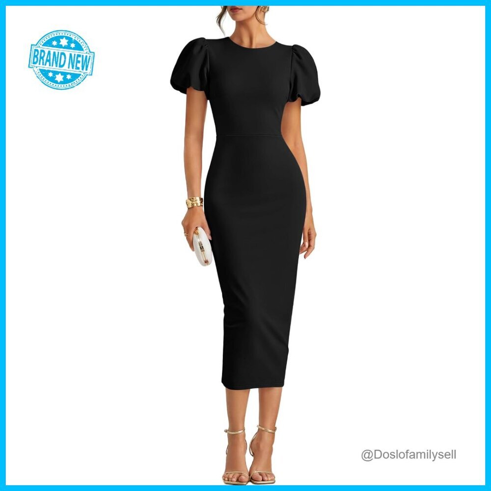 Short Sleeve Bodycon Midi Dress Elegant Formal Wedding Guest Cocktail Party